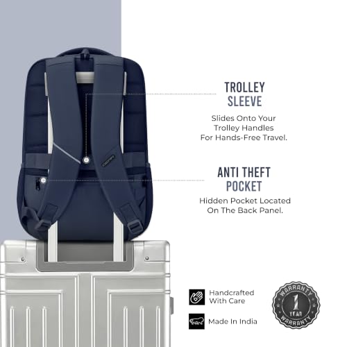 Image of Gear Armour 19 inch /28L Large Faux Leather Anti Theft Water Resistant Laptop Backpack with Raincover | Travel Backpack | Casual Backpack for men /women (Navy)