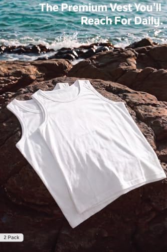 Image of Van Heusen Men's White Cotton Vest - Pack of 2 |Antibacterial 100% Combed Cotton | Moisture‑Wicking, Stay‑Fresh Technology, Soft Handfeel | Extended Length |Doesn't lose shape | Regular Fit Sleeveless Innerwear | Style 10071