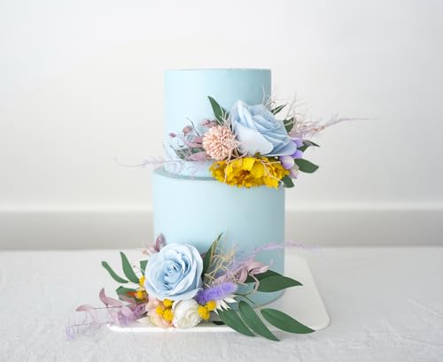 Set de Dos Adornos de Pastel de Boda con Flores Artificiales miniatura 1