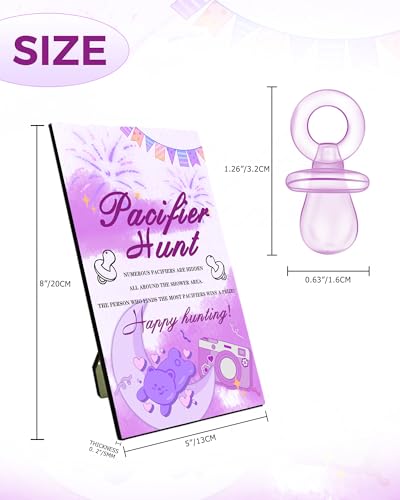 Image of Baby Shower Games, Baby Shower Decorations, 1 Baby Pacifier Hunt Sign and 50 Acrylic Pacifiers for Gender Reveal Games (Purple)