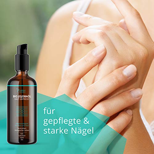 Bio Jojobaöl Kaltgepresst - 100% rein - für gesunde Haare, weiche Haut und starke Nägel - Auch für Gesicht geeignet - 100ml in Lichtschutz Glasflasche - nativ, made in Germany, von colibri skincare - Image 6