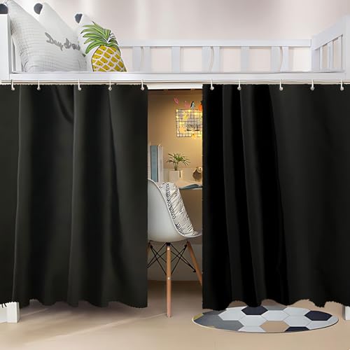 zxmbeddings Bunk Bed Curtains Solid Blackout Cloth Students Single Sleeper,2 Panels,Black