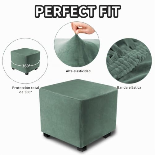 Miniatura 4 de Dujuike Funda Otomana Cuadrada,Elástica Para Taburetes De Terciopelo, Funda Para Otomana, Funda Para Reposapiés Cuadrado Verde Ciprés, L A: 33 46 Cm, Al: 38 46 Cm