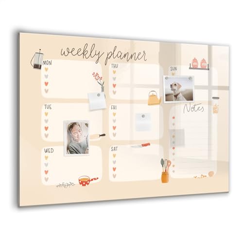 Tableau en verre magnétique pour organiser les tâches de la famille avec l'agenda