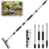 Rateau De Désherbage, Râteau Jardin avec Manche(155cm) Dents Râteau De Désherbage Multifonction en Acier au Manganèse pour Désherber, Desserrer et Semer (8 Dents)