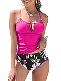 ZAFUL Women's Cutout Tankini Sets Ruched Tummy Control Two Piece Swimsuit High Waist Swimwear Tie Back Bathing Suit
