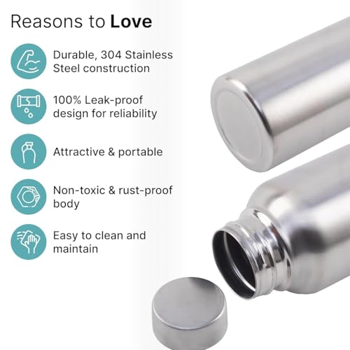 Image of bottle Stainless Steel Water Bottle, 1000 ml, Silver, Leak-Proof, Modern Design Stainless Steel Water Bottle,school /college /office /home /kitchen /gym /travelling (Pack 5)