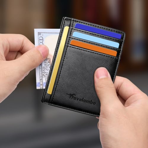 Image of Travelambo Slim Wallet Front Pocket Minimalist Leather RFID Blocking Medium Size