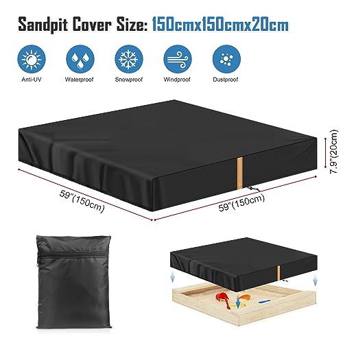 VANSHEIM Sandkasten Abdeckplane 150x150x20cm Plane Sandkasten Abdeckung Plane Sandbox Abdeckung für Kinder Pool Sandkistenabdeckung Schutzhülle Sandkasten Regenschutz Staubdicht 420D Oxford-Stoff
