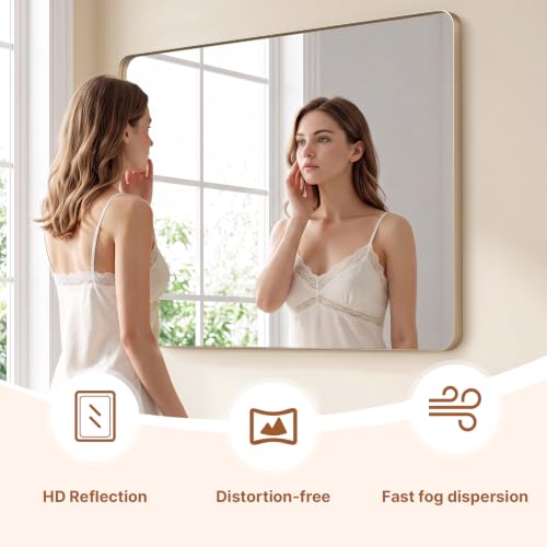 Image of Kosmonia 40x30 Inch Bathroom Vanity Mirror Brushed Champagne Gold