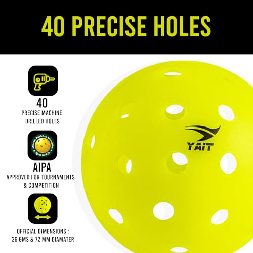 Image of Rovo USAPA Approved Pickleball Ball (Pack of 6) | 40 Hole Outdoor Ball for Tournament Play | Single Piece Rotational Molded | High Performance PP Material, Advanced Aerodynamics | Green Colour