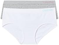 Calvin Klein Girls' Girls Seamless 2-Pack Hipster Briefs, White/Heather Grey, Small
