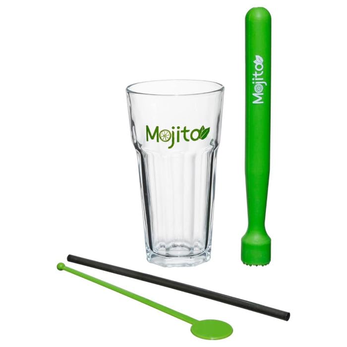 Coffret à Mojito 13 Pièces - 4 Verres Transparents, Paille, Mélangeur Et Pilon - Secret De Gourmet
