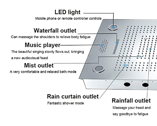 Sistema de ducha Cascada Luxurious Design 23"x31" con LED, altavoz Bluetooth incorporado y 6 funciones (Lluvia, Cascada, Cortina, Neblina, Jets de cuerpo y ducha de mano) en acabado dorado cepillado miniatura 4