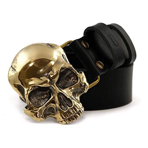 Leather belt with solid brass buckle SKULL, Human skull belt buckle on casual leather belt 1.5 or 1.8 inches3