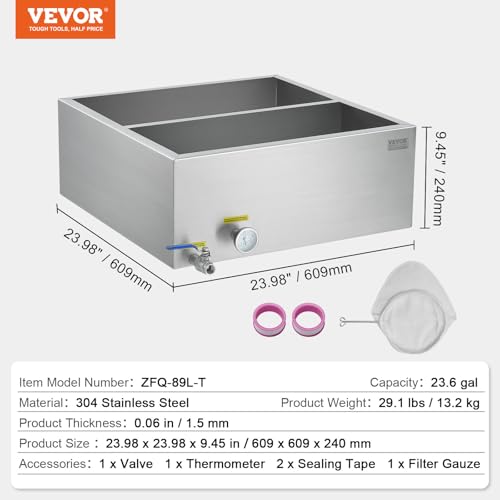 Image of VEVOR Maple Syrup Evaporator Pan, 23.6 Gal, 24 x 24 x 9.5 Inch Maple Syrup, 304 Stainless Steel Maple Syrup Pan, Evaporator Pan with 1 Valve and 3 Heating Methods, for Home, Outdoor