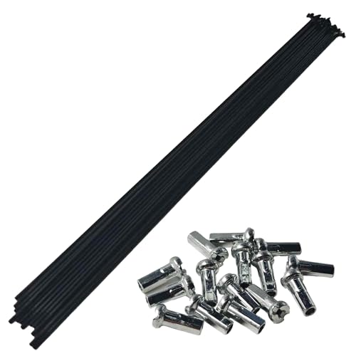 bskkw 16PCS 295mm 14G J Bend Bicycle Spokes with Nipples, Black Steel Replacement Spokes for Mountain Bike MTB Road Bike Wheel Building and Repair