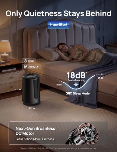 Image of DREO Air Purifier for Home, AHAM VERIFIDE Air Cleaner for Bedroom, Pets, Smoke, Dust, Pollen & Odors, PM2.5 Monitor, Auto, Turbo & HEPA Sleep Mode, 4 Speeds, Scent Diffuser, DR-HAP008 Black (Dreo 338)