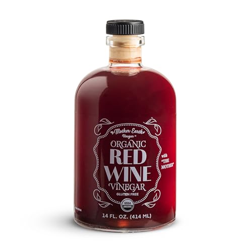 Mother Earth, Organic Red Wine Vinegar with The Mother, Fresh Pressed Organic Cabernet Grapes, ORWV, RWV, Raw, Unpasteurized, Unfiltered (1/14oz Apothecary Glass Bottle with Pour Spout)
