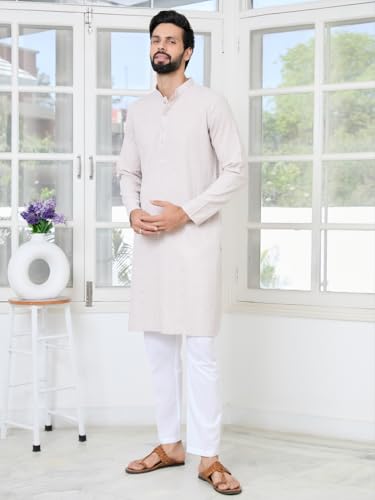 Image of See Designs Men's Full Sleeve Mandarin Collar Geometric Sequins Embroidered Thread Work Straight Long Kurta - Festive Collection