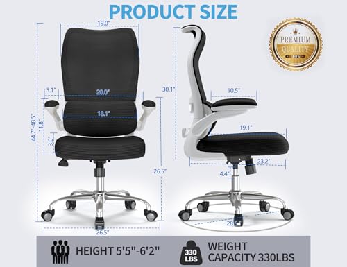 Image of TRALT Office Chair Ergonomic Desk Chair - Gaming Chair with Lumbar Support | 330 LBS Home Office Desk Chairs , Reading Chair with Flip-up Armrests, Comfortable Computer Chairs (1, White Black)
