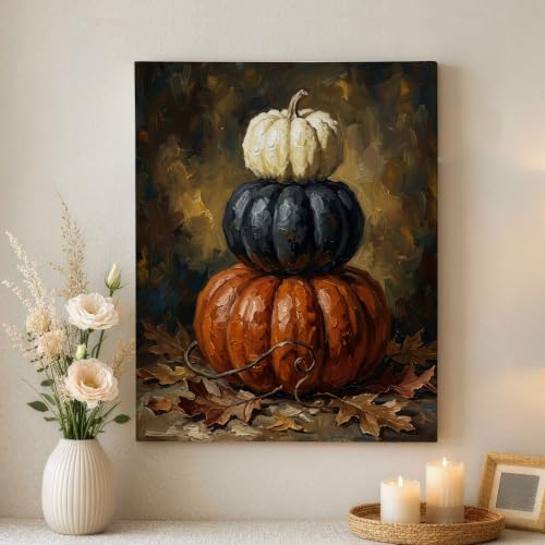 Lienzo decorativo rústico de hojas secas naranjas cuadro de otoño 40x50