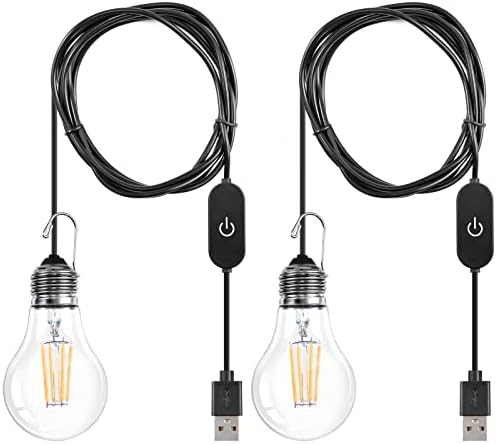 LangPlus+ A60 Dimmable USB LED Bulb Portable Plug in LED Lamp, 2700K Warm White 3W USB Hanging Light Bulbs for Camping BBQ Warehouse Car Truck Fishing Boat Light, 2 Pack