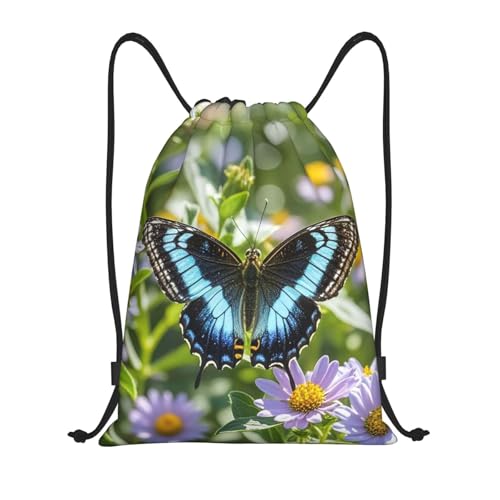 Drawstring Backpack Butterfly Flower Drawstring Bag Sports String Bag Gym Sackpack for Women Men