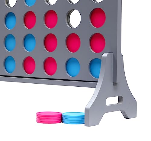Image of Giant 4 in a Row Game for Family & Adults - Tailgating Pros Jumbo Grey Wooden Four in a Row Indoor & Outdoor Yard Game for Family Party Fun, Portable Activities for Patio, Backyard, and Camping
