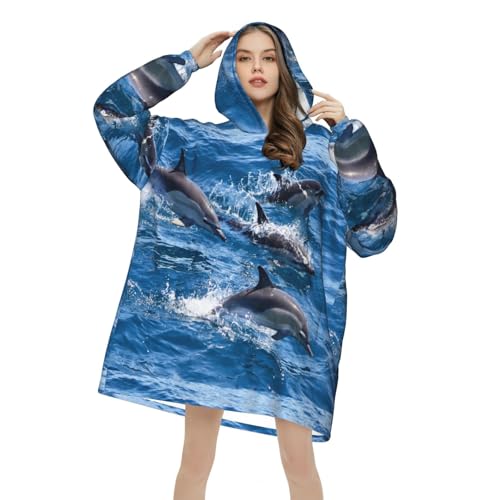 Flanelle sweat à capuche style couverture avec manches amples bleu