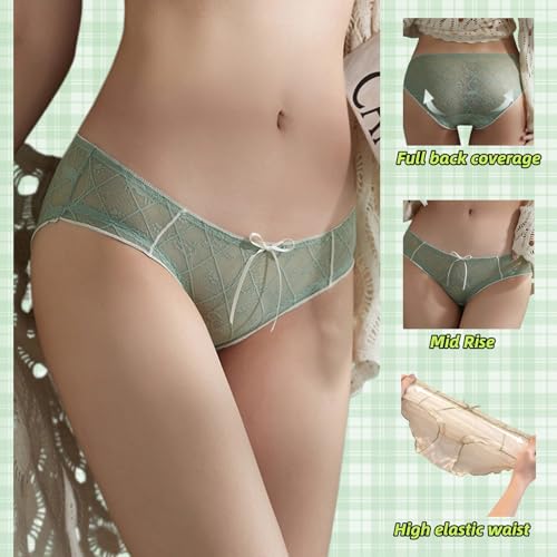 Lace Mesh Frilly Panties for Girls Cat Paw Decor Briefs Cotton Crotch Underwear Mid-rise Ruffled Trim,5-Pack3