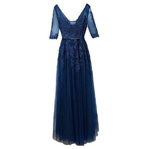 OULIWANGLUO Robe de soirée longue en tulle uni pour femme - Robe de soirée fine et élégante - Robe de cocktail, d'invités de mariage, bleu pourpre 2, XS