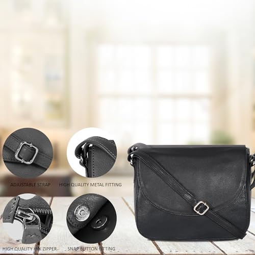 Image of Genuine Leather Shoulder Crossbody Purse For Women with Adjustable Strap, Mobile Pocket & Outside & Inside Zipper