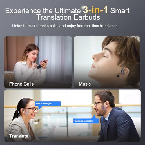 Image of AI Translation Earbuds Real Time, 164 Language Translator Earbud 3-in-1 Bluetooth 5.4 Translator Earbuds with 6 Translation Modes, 75H Translators Headphones with APP for Travel Business, Iron Gray