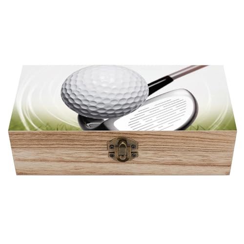 FJWKLRBV Golf Club Wooden Storage Box with Hinged Lock, Decorative Handmade Keepsake Jewelry Chest, Elegant Retro Decor Boxes, Compact Organizer Box for Home, Wedding, Gifts