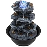COSTWAY Fontana Zen da Interno, Fontana da Tavolo a Cascata con Luce LED, Pompa Silenziosa...