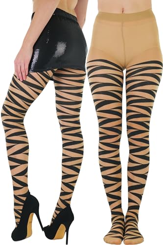 Image of ToBeInStyle Women's Strappy Zig Zag Lace Up Bandage Print Fashion Goth Tights