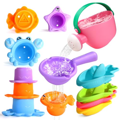 Image of Fajiabao Baby Bath Toys for Kids Ages 1-3 Toddler Bath Toys Mold Free for 2-4 Bathtub Sand Beach Pool Water Toys for 1+ Year Old Girl Gifts 9 PCS (Color Random)