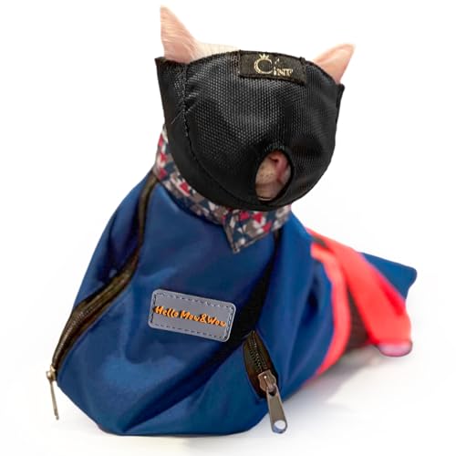 Cinf Cat Nail Clipping Cleaning Grooming Restraint Bag (Free Muzzle) Set No Scratching Biting for Bathing Nail Trimming Injecting Examining(Navy Blue,L)