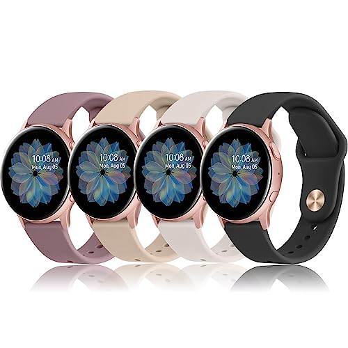 Image of Amzpas [4 PACK] Straps compatible with Samsung Galaxy Watch Active 2 Strap 40mm 44mm / Strap, 20mm Soft Silicone Sport Bands Replacement for 3 41mm 42mm (4-Pack 01)