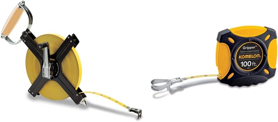 Komelon Steel Tape Measure Bundle - N6300 Open Reel (300 Feet) + 9901 Gripper Closed Case (100 Feet)