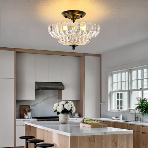 HuixuTe Modern Semi Flush Mount Ceiling Light, 3-Light Black Close to Ceiling Light Fixture with Clear Glass Shade for Living Room Entryway Bedroom — view 3