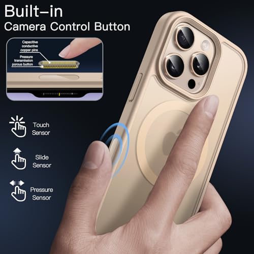 Image of JETech Magnetic Matte Case for iPhone 16 Pro, Desert Titanium | Cover Compatible with MagSafe, Camera Control Button, Translucent Matte Back, Slim Shockproof Protection