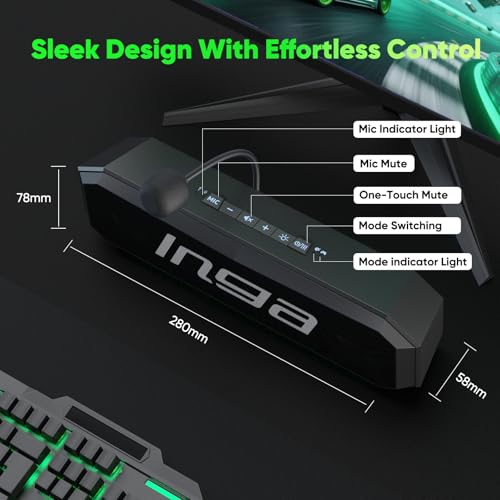Image of INGA Computer Speakers with Detachable Mic, Plug-and-Play USB Soundbar with Dynamic Lighting, Game /Music Modes, Compatible with PC, Laptop, PS5, Mac (9.8)