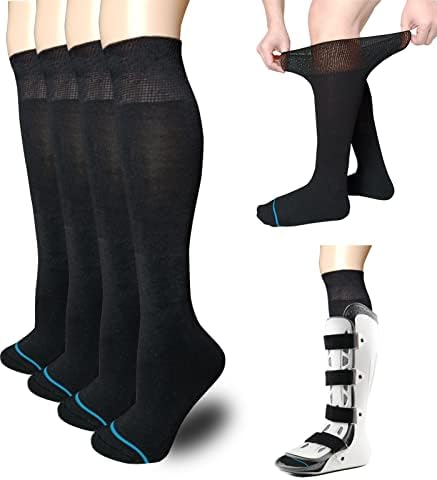 Walking Boot Socks Replacement Sock Liner for Orthopedic Walker Brace,Tube Socks Under Air Cam Walkers and Fracture Boot Cast Surgical leg Cover Black 2 Pairs