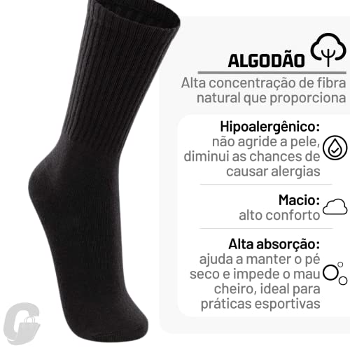 LUPO Kit 6 Pares Meia Sport Cano Alto Longo Punho Canelado Algodão Masculino Adulto, 6 - Preto, 37-4
