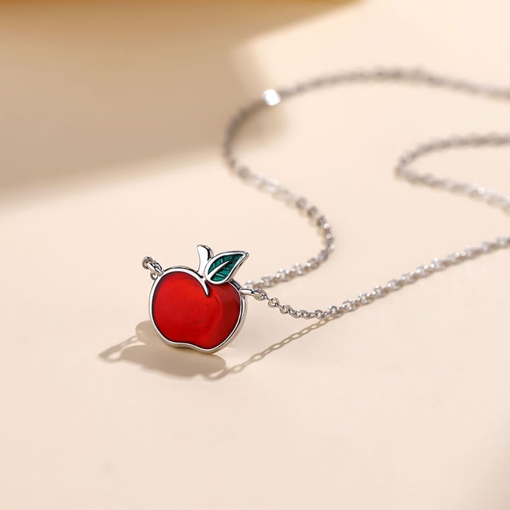 Kokoma Red Apple Pendant Necklace 999 Sterling Silver Cute Fruit Charm Choker Nekclaces Teacher Necklace Adjustable Chain for Women Teacher Gifts - Image 5