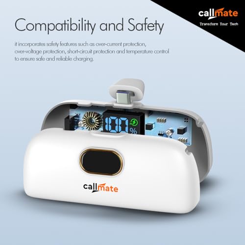 Image of CALLMATE Powernugget 5000mAh 23W Fast Charging Type C Power Bank with 23W Type C PD Input & Output, Compatible with Samsung Type C Phones, Tablets (Type-C, Li-Ion, White)