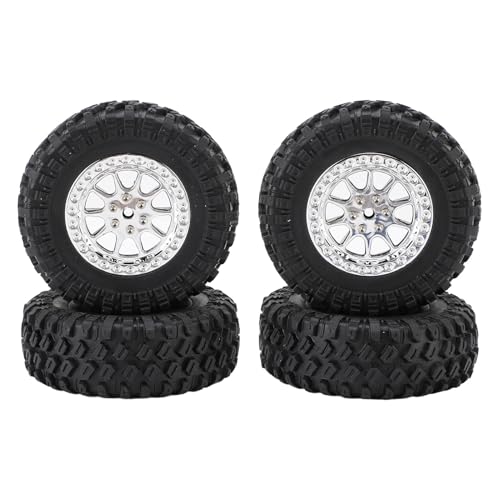 Alomejor RC-Autorreifen Fernbedienungsauto-Reifen Gummi-Offroad-Reifen 4pcs mit Verbesserter Traktion für MN82 LC79 RC-LKWs und Crawlers (Silver)