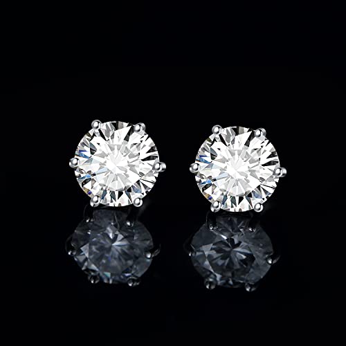 JewelryPalace Round Cut 4-9mm 0.6-6ct Moissanite Solitaire Stud Earrings for Women, 925 Sterling Silver 14k White Gold Plated Earrings for Her, Classic Simulated Diamond Earrings VVS D-F3